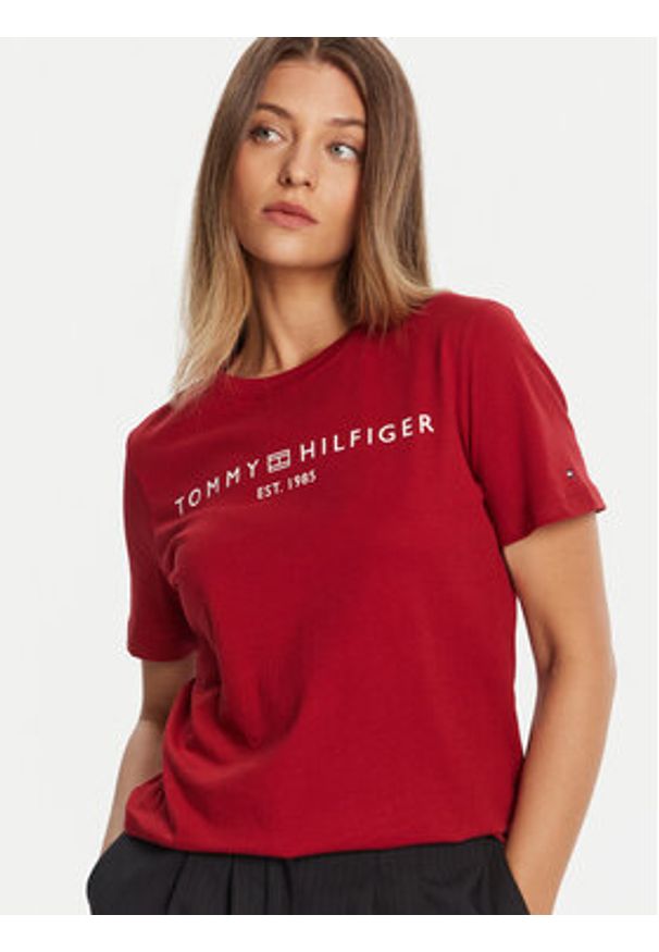 TOMMY HILFIGER - Tommy Hilfiger T-Shirt WW0WW40276 Czerwony Regular Fit. Kolor: czerwony. Materiał: bawełna