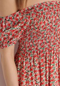 Born2be - Czerwona Wiskozowa Sukienka Hiszpanka z Gumkami w Pasie Valdina. Okazja: na co dzień. Typ kołnierza: dekolt hiszpanka. Kolor: czerwony. Materiał: wiskoza. Długość rękawa: krótki rękaw. Sezon: lato. Styl: casual, wakacyjny #7