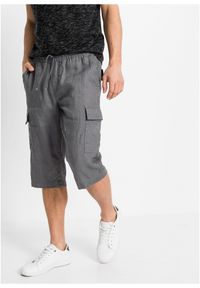 bonprix - Bermudy bojówki z przewiewnej mieszanki lnu, regular fit. Kolor: szary. Materiał: materiał, len #1