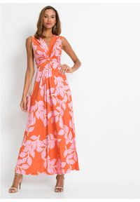 Letnia długa sukienka bonprix pomarańczowo-różowy w roślinny wzór. Kolor: pomarańczowy. Wzór: nadruk. Sezon: lato. Długość: maxi #3