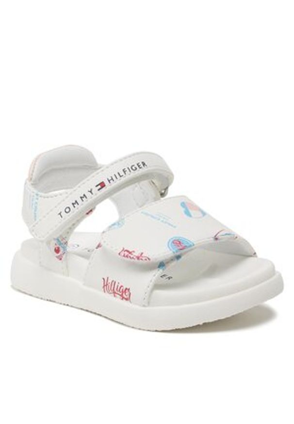 TOMMY HILFIGER - Sandały Tommy Hilfiger - Fantasy Velcro Sandal T1A2-32753-1355 M White/Pink X134. Kolor: biały. Materiał: skóra. Sezon: lato. Styl: wakacyjny