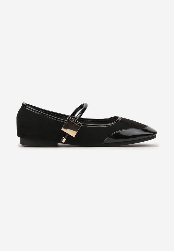 Born2be - Czarne Balerinki z Lakierowanym Noskiem i Elegancką Aplikacją Neonira. Okazja: na co dzień. Zapięcie: pasek. Kolor: czarny. Wzór: aplikacja. Materiał: lakier. Sezon: wiosna, lato. Obcas: na obcasie. Styl: elegancki. Wysokość obcasa: niski