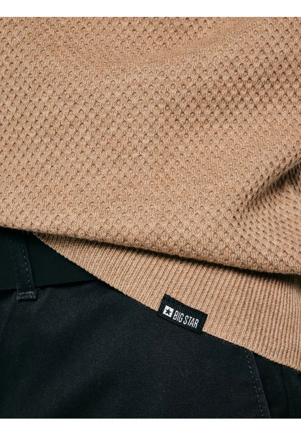 Big-Star - Sweter męski o teksturalnym splocie bawełniany brązowy Reylon 802. Okazja: na co dzień. Kolor: brązowy. Materiał: bawełna. Wzór: ze splotem. Styl: klasyczny, casual, elegancki