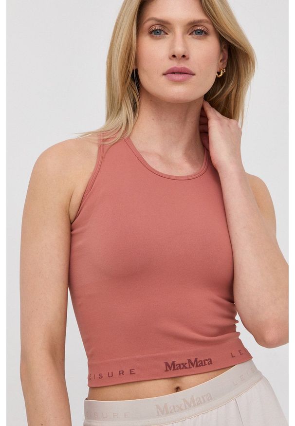 Max Mara Leisure top damski kolor różowy. Kolor: różowy. Materiał: dzianina, materiał