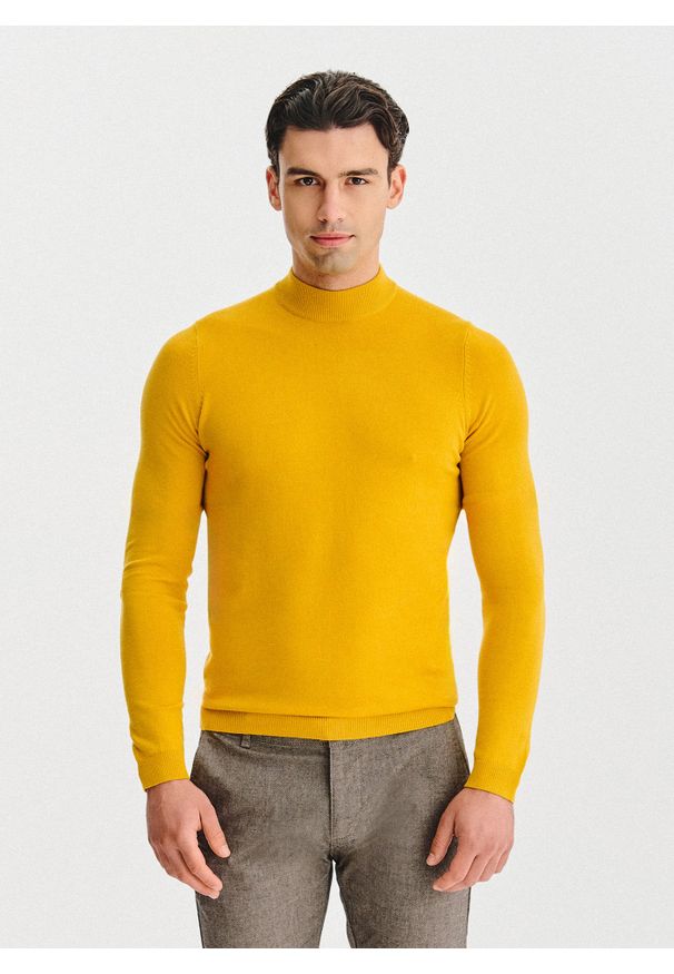 Pako Lorente - PAKO LORENTE – Żółty półgolf męski. Kolor: niebieski, żółty, czarny. Materiał: poliamid, wiskoza. Wzór: gładki, ze splotem