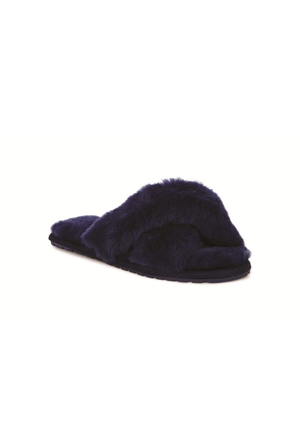Niebieskie klapki emu eleganckie, w paski