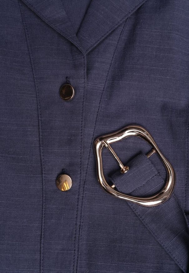 Renee - Granatowa Bawełniano-Wiskozowa Sukienka Koszulowa Bez Rękawów z Paskiem Athithoe. Okazja: na co dzień. Kolor: niebieski. Materiał: wiskoza, bawełna. Długość rękawa: bez rękawów. Typ sukienki: koszulowe. Styl: casual, elegancki