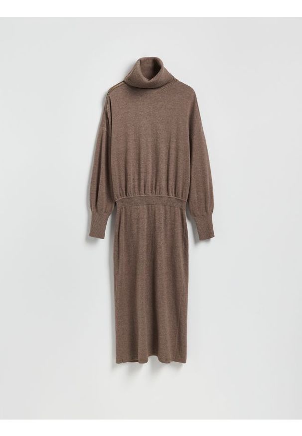 Reserved - Sukienka z wełną - brązowy. Kolor: brązowy. Materiał: wełna. Typ sukienki: proste