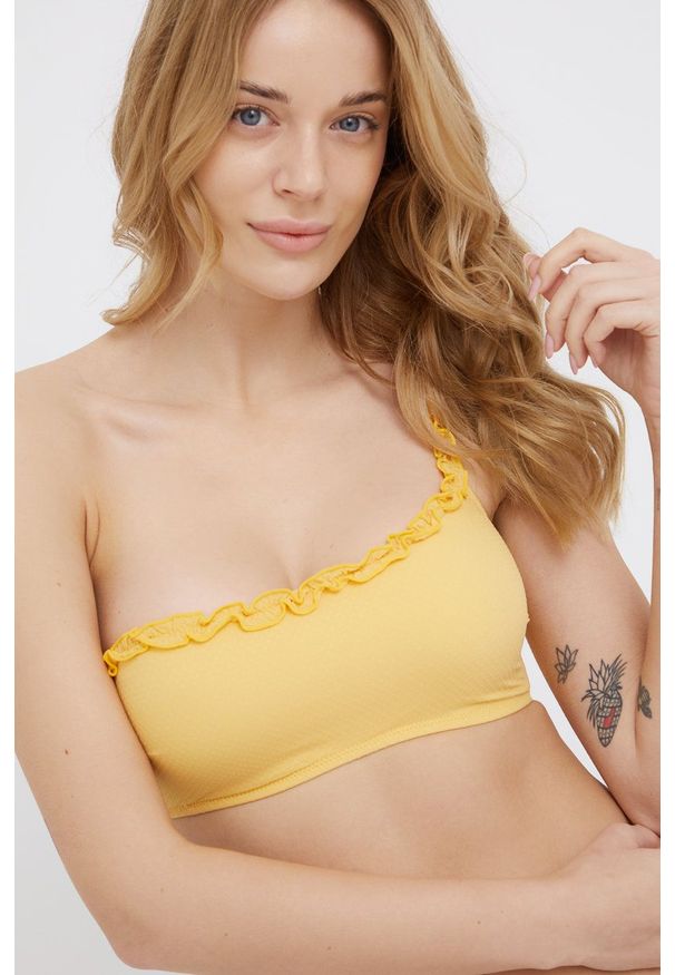 Women Secret - women'secret Biustonosz kąpielowy kolor żółty miękka miseczka. Kolor: żółty. Materiał: dzianina