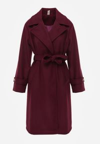 Renee - Ciemnofioletowy Długi Płaszcz Wiązany w Talii Materiałowym Paskiem z Ozodobnymi Guzikami na Rękawach Thakore. Kolor: fioletowy. Materiał: materiał. Długość: długie. Styl: elegancki #2