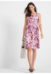 Sukienka z dżerseju (2 szt.) bonprix jeżynowy w kwiaty + pastelowy jasnoróżowy. Kolor: fioletowy. Materiał: jersey. Wzór: kwiaty #2