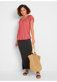 bonprix - T-shirt z mieszanki wiskozy. Typ kołnierza: dekolt w serek. Kolor: różowy. Materiał: wiskoza. Długość rękawa: krótki rękaw. Długość: krótkie #3