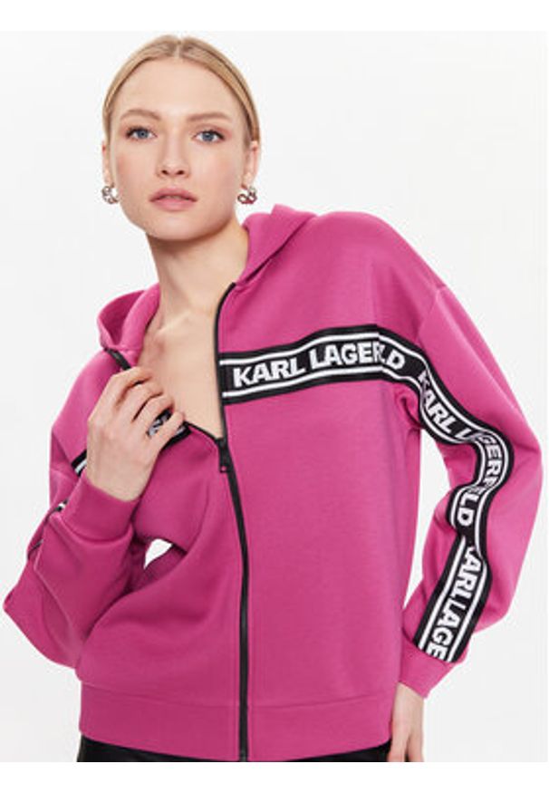 Karl Lagerfeld - KARL LAGERFELD Bluza Double 226W1806 Różowy Regular Fit. Typ kołnierza: dekolt w karo. Kolor: różowy. Materiał: wiskoza