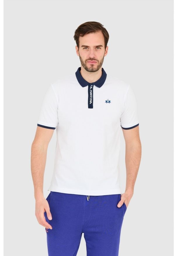 La Martina - LA MARTINA Biała męska koszulka polo, Rozmiar L. Typ kołnierza: polo. Kolor: biały