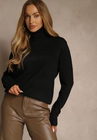 Renee - Czarny Casualowy Golf z Bawełną i Wełną Reillisa. Okazja: na co dzień. Typ kołnierza: golf. Kolor: czarny. Materiał: wełna, bawełna. Styl: casual #1