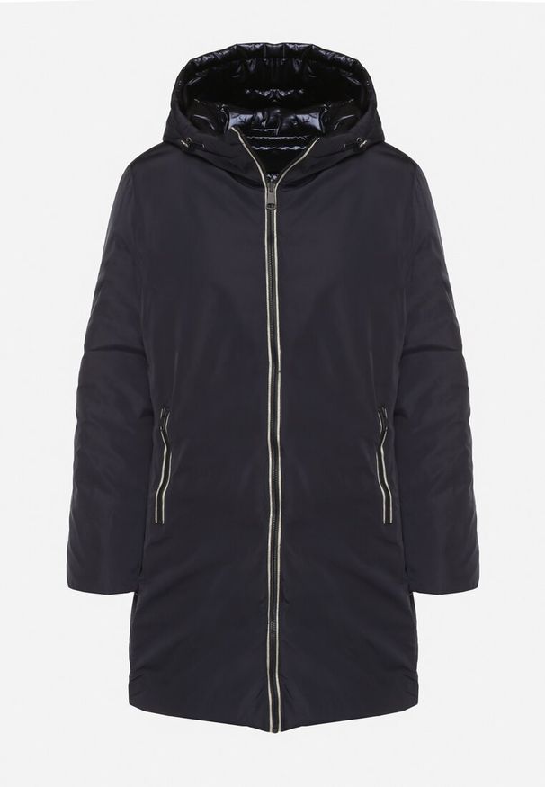 Born2be - Granatowa Pikowana Kurtka Dwustronna z Kapturem Alarrise. Okazja: na spacer. Typ kołnierza: kaptur. Kolor: niebieski. Materiał: skóra, jeans. Wzór: gładki