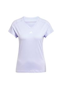 Adidas - Koszulka AEROREADY Train Essentials Minimal Branding V-Neck. Typ kołnierza: dekolt w serek. Kolor: biały, fioletowy, wielokolorowy. Materiał: materiał