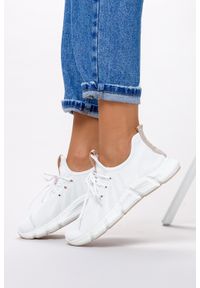 Casu - Białe sneakersy na platformie buty sportowe sznurowane casu yf608-63. Kolor: biały, beżowy, wielokolorowy. Obcas: na platformie #2