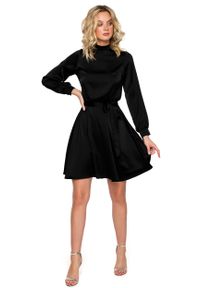 MOE - Rozkloszowana Sukienka z Połyskiem - Czarna. Kolor: czarny. Materiał: poliester, elastan #1