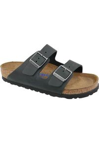 Klapki damskie Birkenstock Arizona. Zapięcie: bez zapięcia. Kolor: czarny. Materiał: materiał, skóra. Szerokość cholewki: normalna. Sport: turystyka piesza