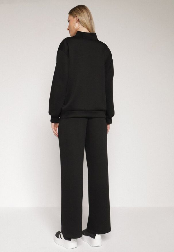 Born2be - Czarny Bawełniany Komplet Dresowy Bluza na Suwak i Spodnie Tevrisa. Kolor: czarny. Materiał: bawełna, dresówka. Sport: turystyka piesza