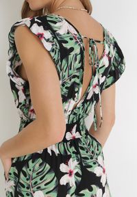 Born2be - Czarno-Zielony Bawełniany Kombinezon z Długimi Nogawkami w Kwiatowy Wzór Daina. Okazja: na spacer. Kolor: zielony. Materiał: bawełna. Długość: długie. Wzór: kwiaty. Sezon: lato. Styl: elegancki, street #4