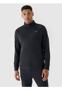 4f - 4F Bluza treningowa szybkoschnąca męska - czarna L. Typ kołnierza: bez kaptura, kołnierzyk stójkowy. Kolor: czarny. Materiał: włókno, elastan, dzianina, materiał, syntetyk. Długość rękawa: raglanowy rękaw. Wzór: gładki, jednolity. Styl: sportowy. Sport: fitness
