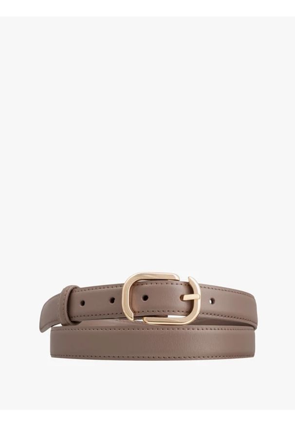 Ryłko - Brązowy pasek ze skóry licowej. Kolor: brązowy. Materiał: skóra. Wzór: aplikacja