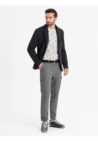 Ombre Clothing - Marynarka męska z podpinką z wysokim kołnierzem i kapturem – czarna V2 OM-BLZB-0133 - XXL. Typ kołnierza: kaptur. Kolor: niebieski. Materiał: dzianina, materiał, syntetyk, poliester. Wzór: aplikacja. Styl: elegancki #8
