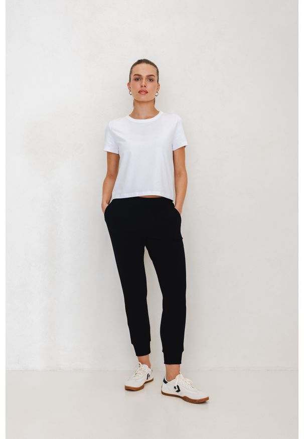 SPODNIE LENA CZARNE M - Flawless. Okazja: na spotkanie biznesowe. Kolor: czarny. Materiał: guma, skóra, materiał, len, bawełna. Długość: długie. Styl: biznesowy, elegancki