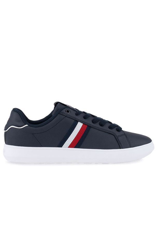 TOMMY HILFIGER - Buty Tommy Hilfiger Corporate Leather Cup Stripes FM0FM04732-DW5 - granatowe. Okazja: na co dzień. Kolor: niebieski. Materiał: skóra, poliester, materiał, guma. Szerokość cholewki: normalna