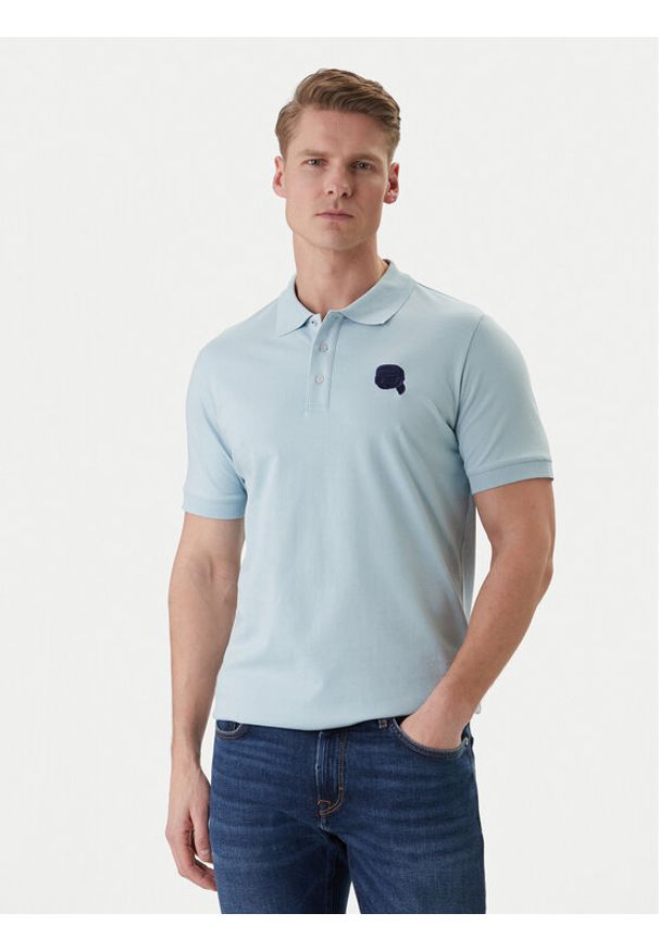 Karl Lagerfeld - KARL LAGERFELD Polo 745015 562231 Błękitny Regular Fit. Typ kołnierza: polo. Kolor: niebieski. Materiał: bawełna