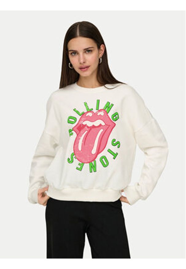 only - ONLY Bluza Rolling Stones 15345927 Biały Regular Fit. Kolor: biały. Materiał: syntetyk