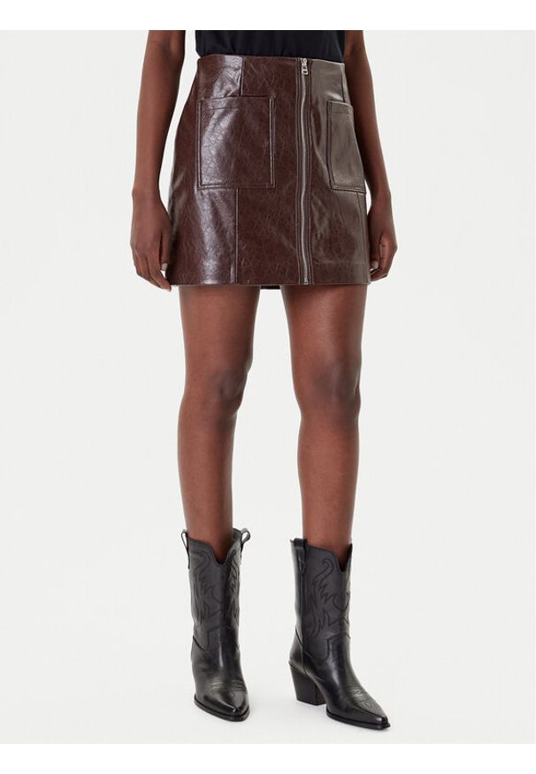 Hugo - HUGO Spódnica z imitacji skóry Ralitte-1 50544832 Brązowy Slim Fit. Kolor: brązowy. Materiał: skóra