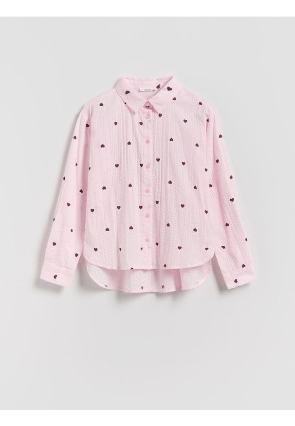 Reserved - Wzorzysta koszula z bawełny - pastelowy róż. Kolor: różowy. Materiał: bawełna