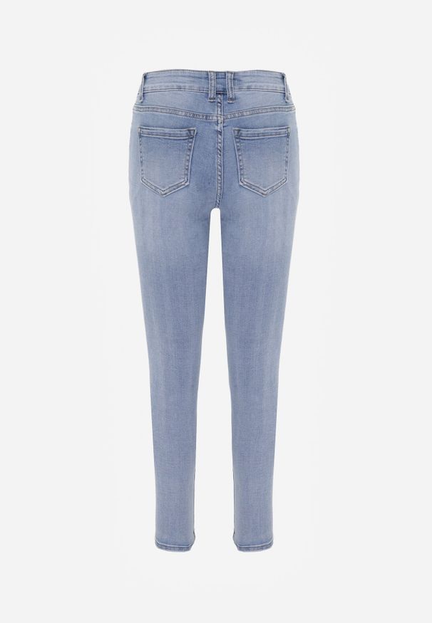 Born2be - Niebieskie Bawełniane Jeansy o Kroju Slim z Przetarciami Elledima. Okazja: na co dzień. Kolor: niebieski. Styl: casual, elegancki, klasyczny