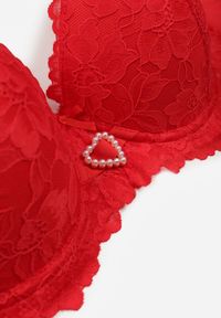 Renee - Czerwony Koronkowy Biustonosz Ozdobiony Cyrkoniowym Sercem Bothilei. Kolor: czerwony. Materiał: koronka. Wzór: aplikacja #7