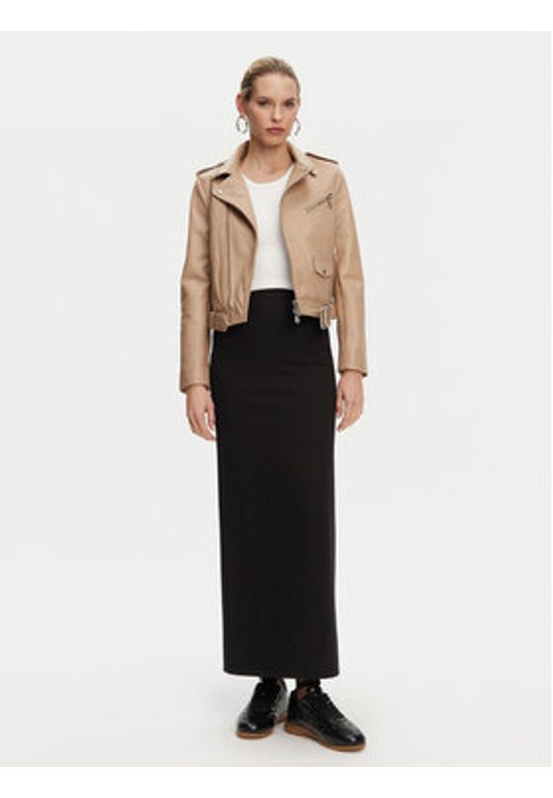 Pinko - PINKO Kurtka skórzana 103897 A21L Beżowy Regular Fit. Kolor: beżowy. Materiał: skóra