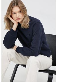 TOMMY HILFIGER - Tommy Hilfiger bluza damska kolor granatowy gładka. Kolor: niebieski. Materiał: bawełna. Wzór: gładki #1