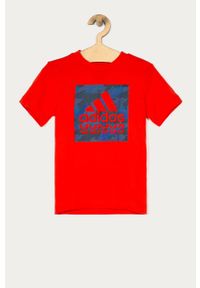 adidas Performance - T-shirt dziecięcy 116-176 cm. Okazja: na co dzień. Kolor: czerwony. Materiał: bawełna, materiał, dzianina, elastan. Wzór: nadruk. Styl: casual #1