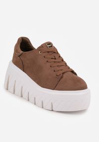 Born2be - Ciemnobeżowe Sneakersy VICES na Grubej Tłoczonej Podeszwie Cheka. Okazja: na co dzień. Zapięcie: sznurówki. Kolor: beżowy. Materiał: jeans #6