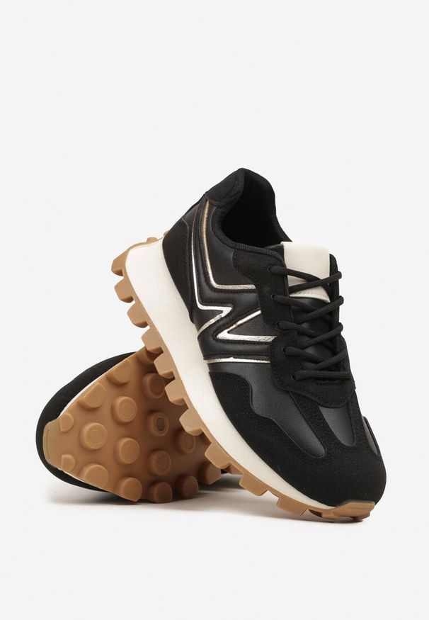 Renee - Czarne Sneakersy Ozdobione Geometrycznym Motywem Annerie. Okazja: na co dzień. Kolor: czarny. Materiał: jeans. Wzór: geometria, aplikacja