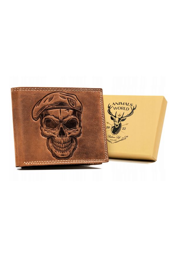 ALWAYS WILD - Portfel skórzany Always Wild N992L-CHM-SKULL brązowy. Kolor: brązowy. Materiał: skóra