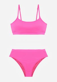 Renee - Fuksjowe Bikini Basic z Prążkowanego Materiału i Możliwością Regulacji Ramiączek Fyserola. Kolekcja: plus size. Kolor: różowy. Materiał: prążkowany, materiał #5