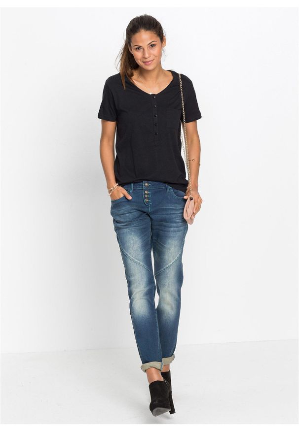 bonprix - Dżinsy boyfriend, niski stan, ze stretchem. Stan: obniżony. Kolor: niebieski