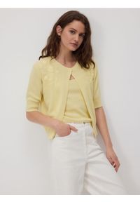 Reserved - Sweter z dzianinowym topem - jasnożółty. Kolor: żółty. Materiał: dzianina #1