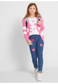 Sweter dziewczęcy rozpinany biały bonprix różowy flaming + biały. Kolor: różowy. Wzór: paski #2