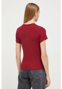 Tommy Jeans t-shirt damski kolor bordowy. Okazja: na co dzień. Kolor: czerwony. Materiał: bawełna, dzianina, prążkowany. Wzór: aplikacja. Styl: casual #3