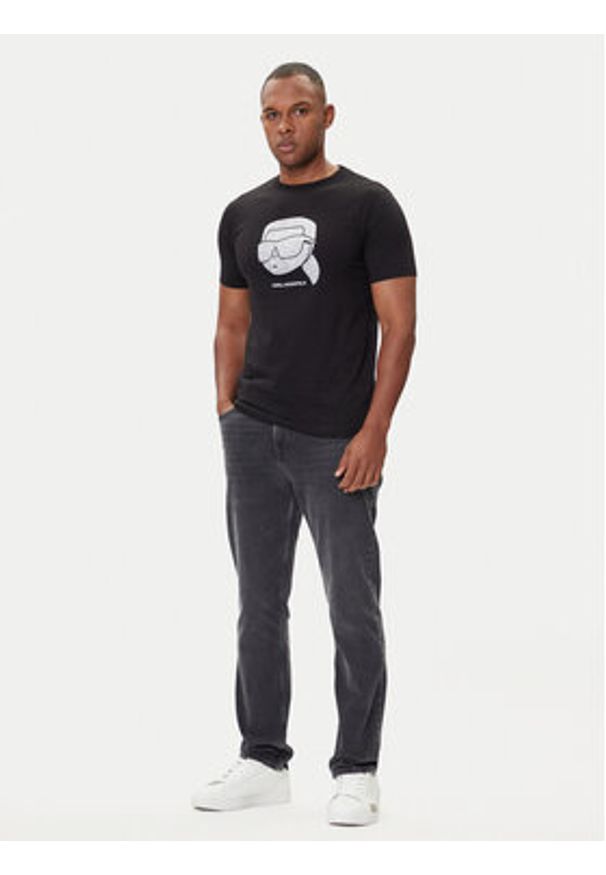 Karl Lagerfeld - KARL LAGERFELD T-Shirt 755066 554242 Czarny Regular Fit. Typ kołnierza: dekolt w karo. Kolor: czarny. Materiał: bawełna