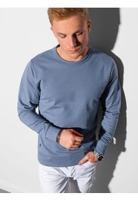 Ombre Clothing - Bluza męska bez kaptura B1153 - niebieska - XXL. Typ kołnierza: bez kaptura. Kolor: niebieski. Materiał: poliester, jeans, bawełna. Styl: klasyczny, elegancki